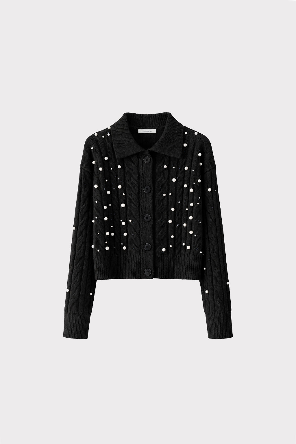 Cardigan colletto e perle