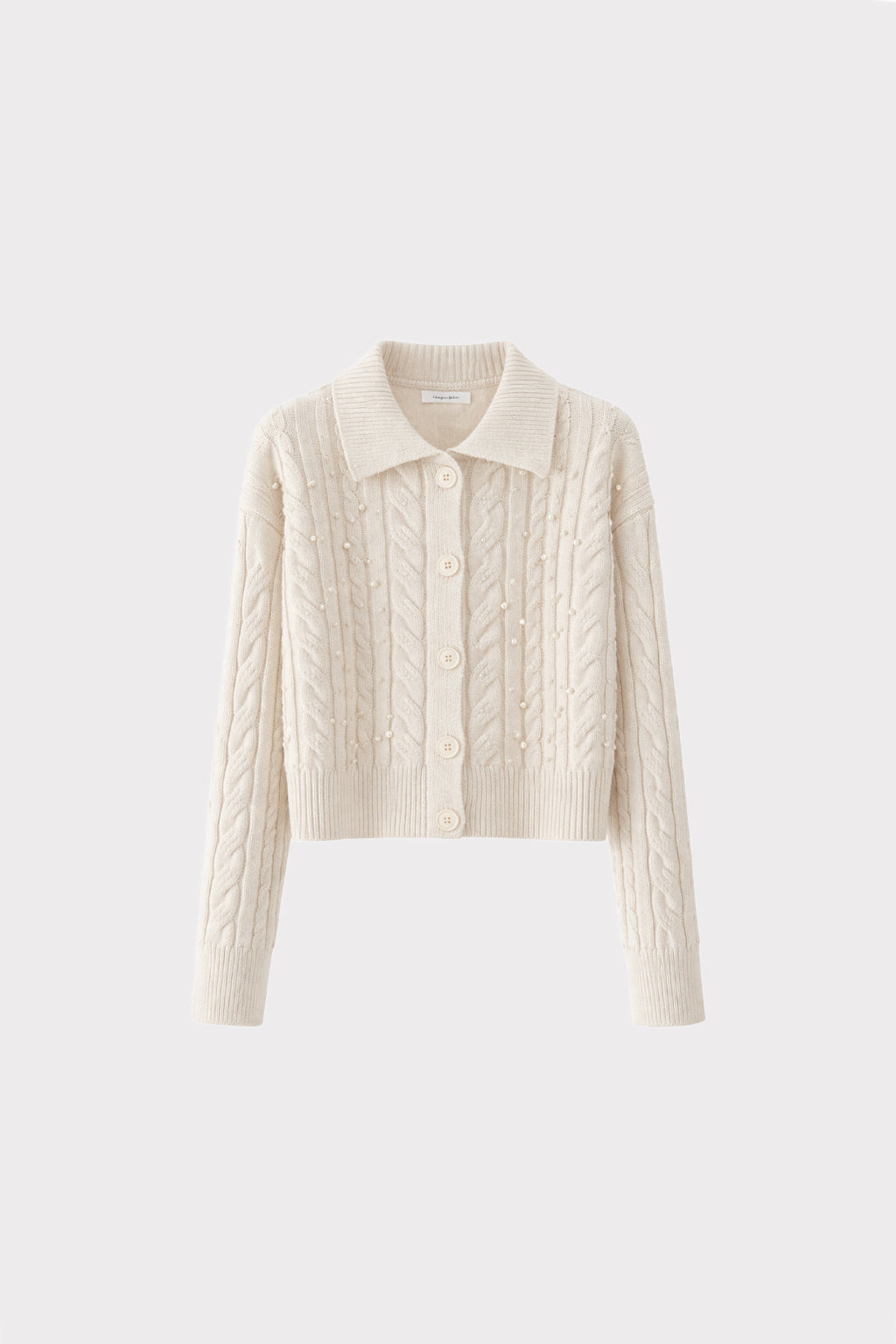 Cardigan colletto e perle