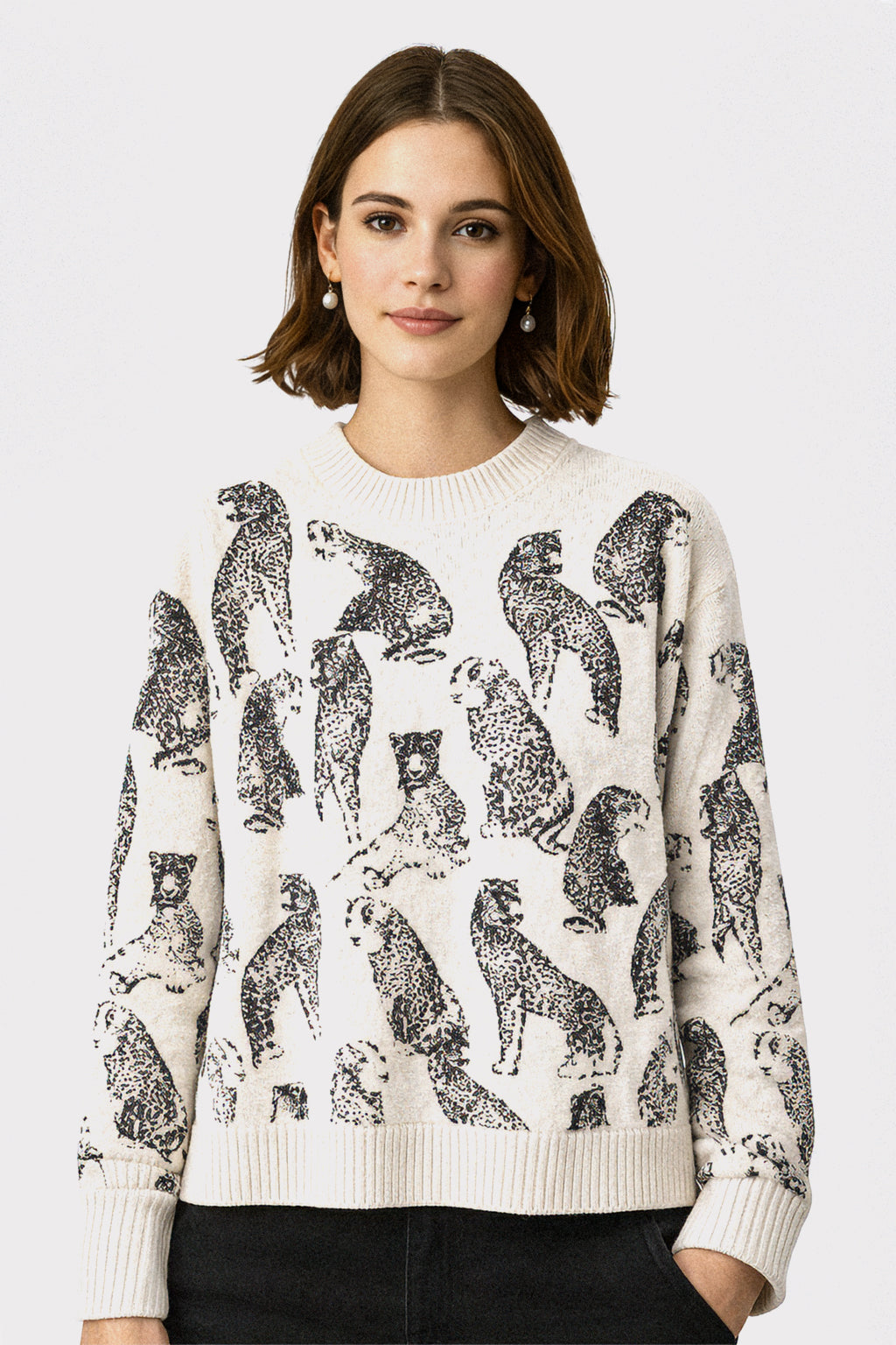 Pullover girocollo stampa animal