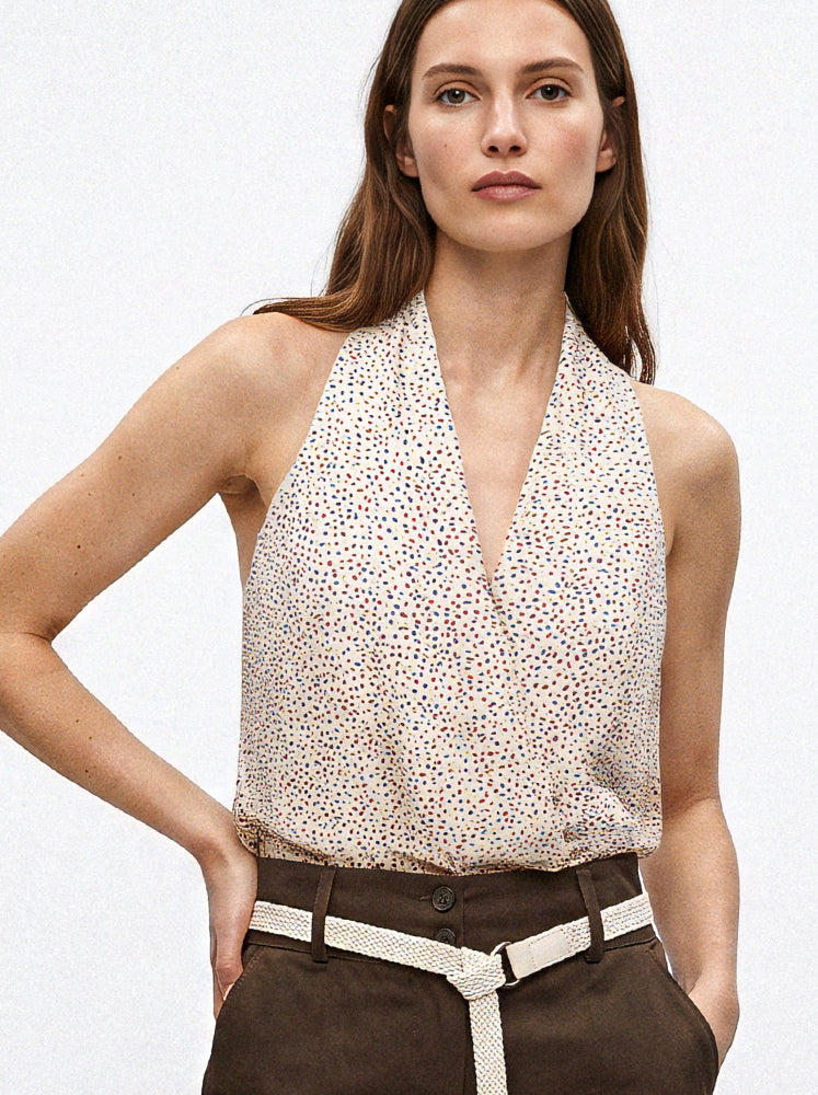 Top drappeggiato fantasia confetti