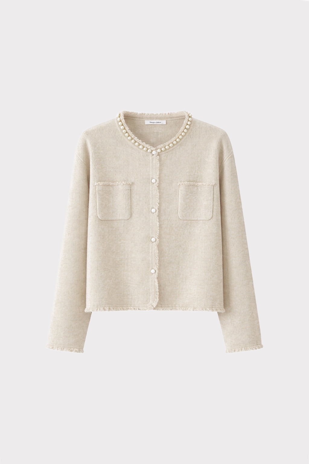 Cardigan perle bordi sfrangiati