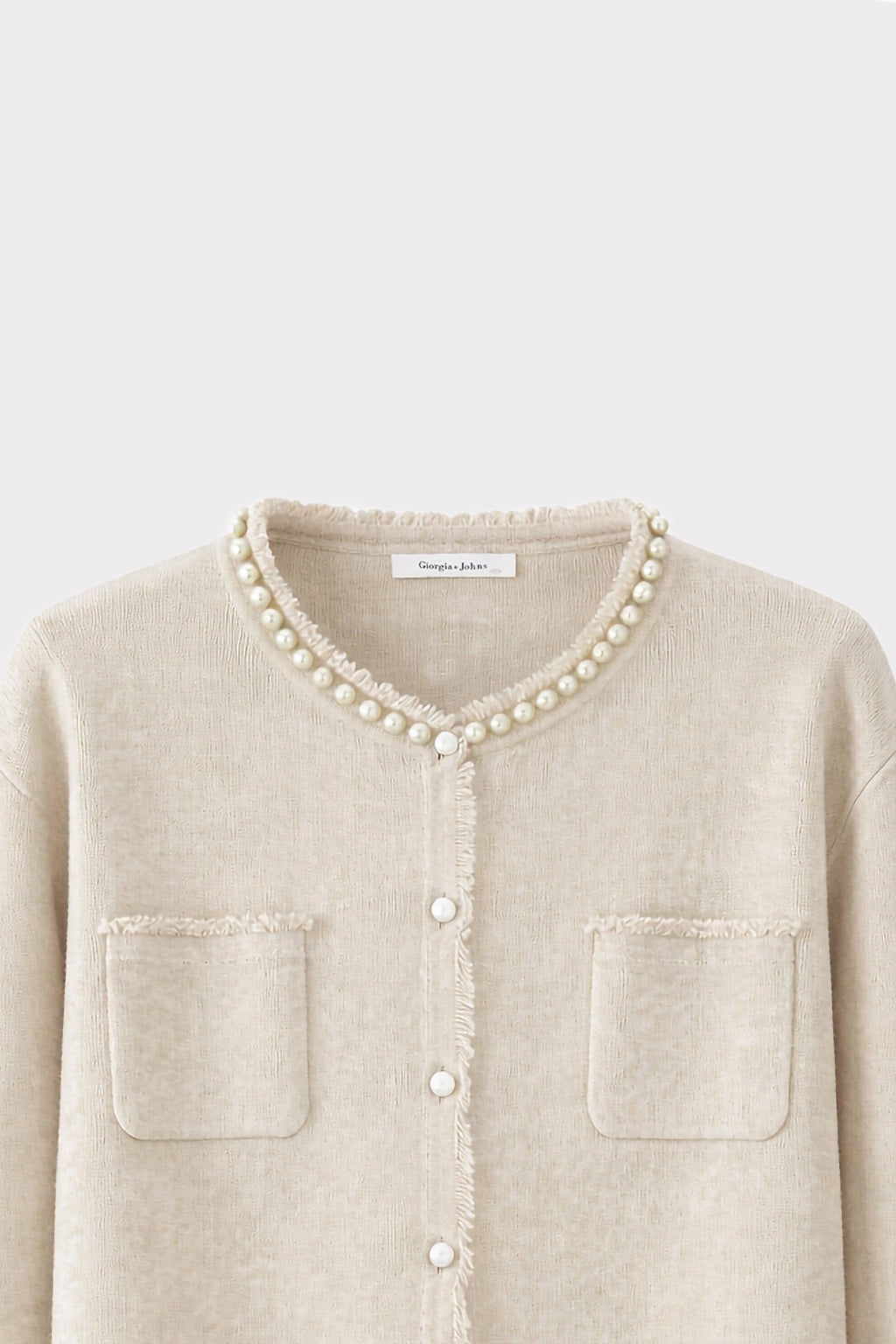 Cardigan perle bordi sfrangiati