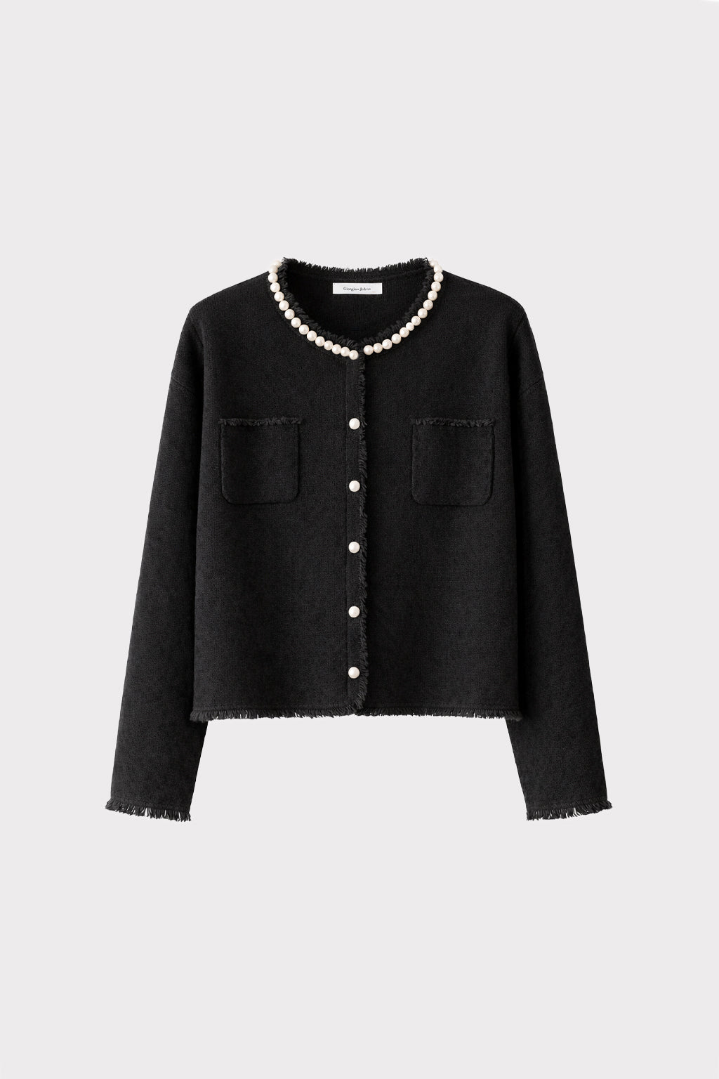 Cardigan perle bordi sfrangiati