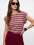 Top righe grandi lurex maniche arriccio