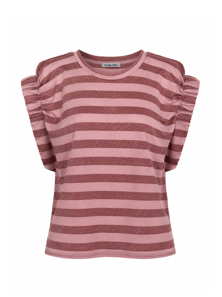 Top righe grandi lurex maniche arriccio