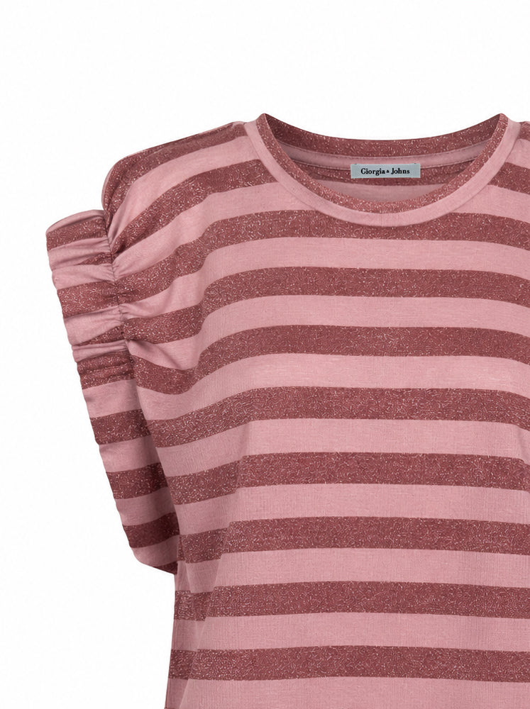 Top righe grandi lurex maniche arriccio