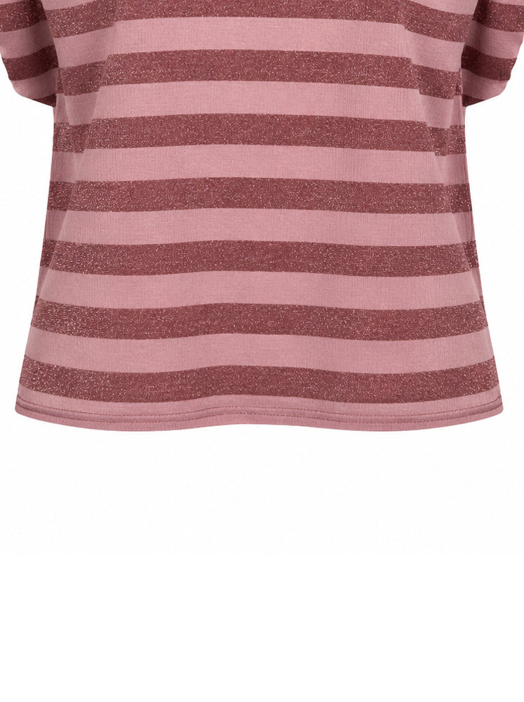Top righe grandi lurex maniche arriccio