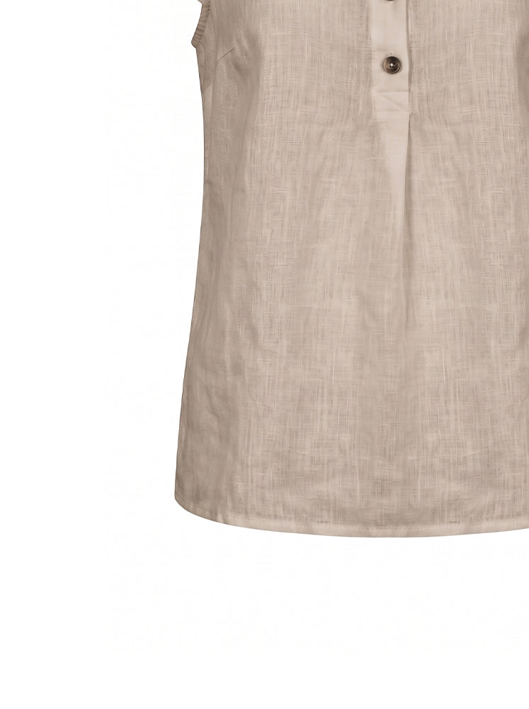 Blusa smanicata in lino con volant