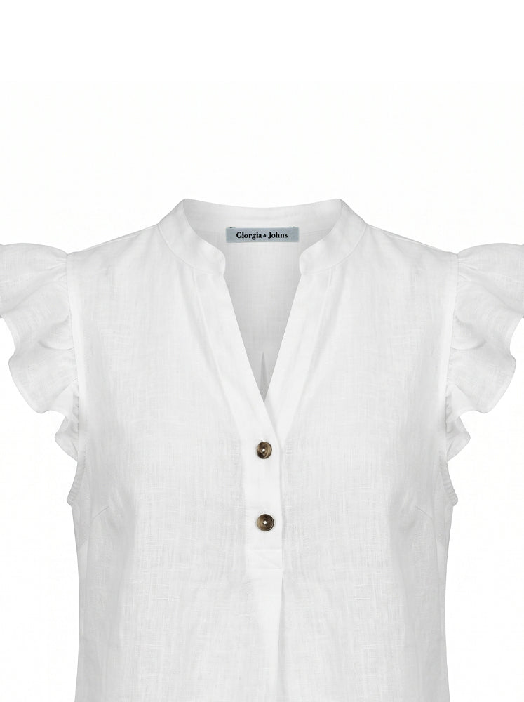 Blusa smanicata in lino con volant