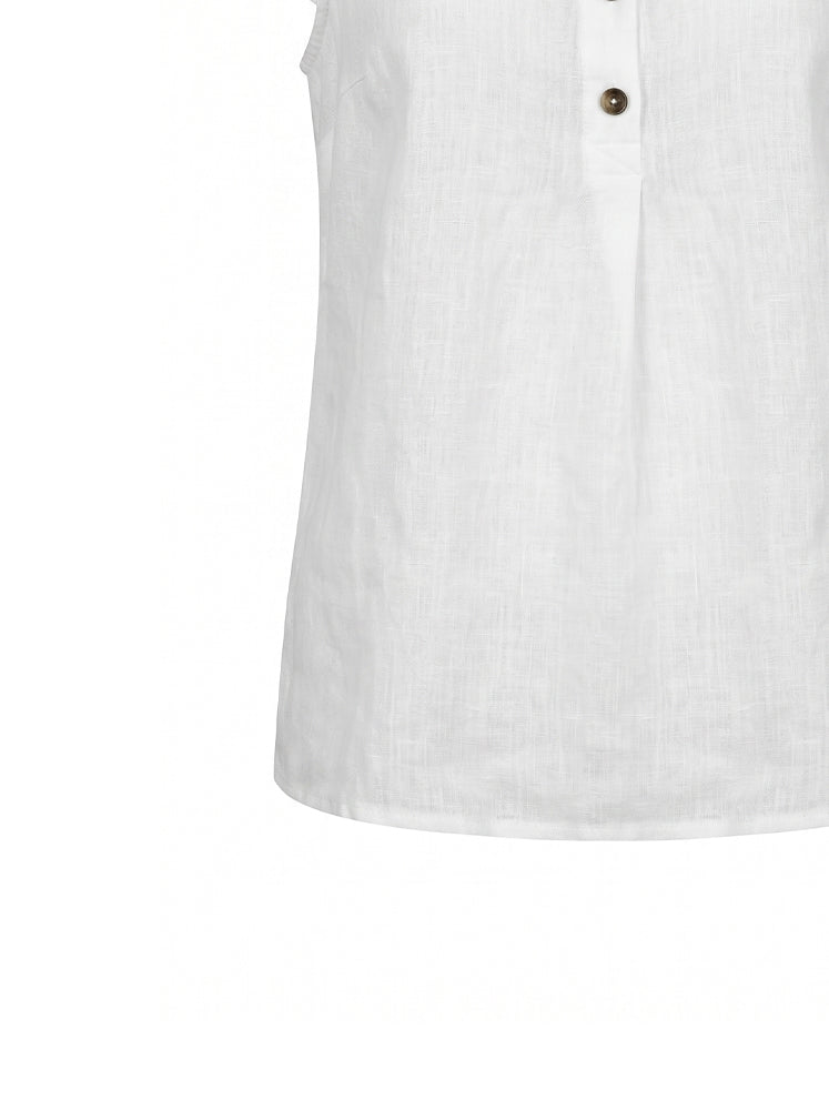 Blusa smanicata in lino con volant