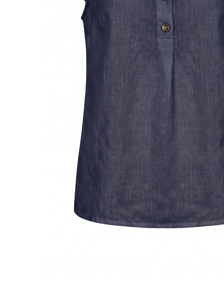 Blusa smanicata in lino con volant