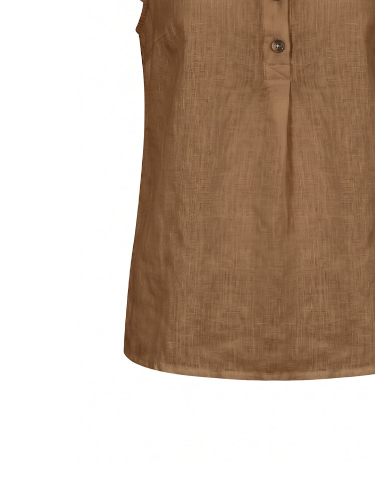 Blusa smanicata in lino con volant