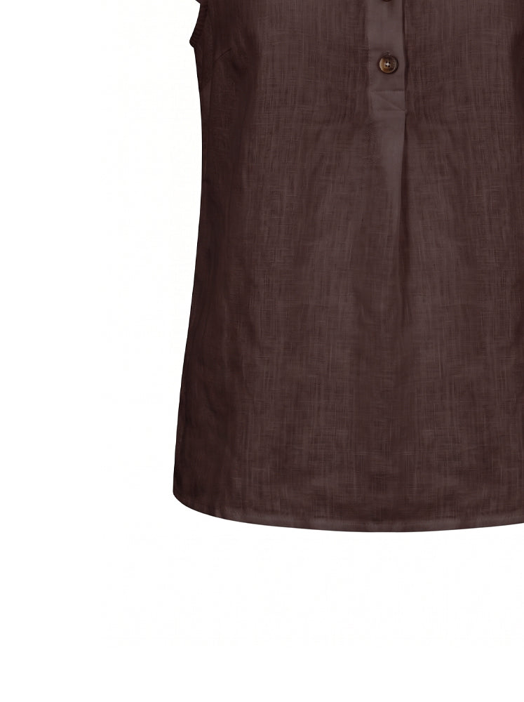 Blusa smanicata in lino con volant