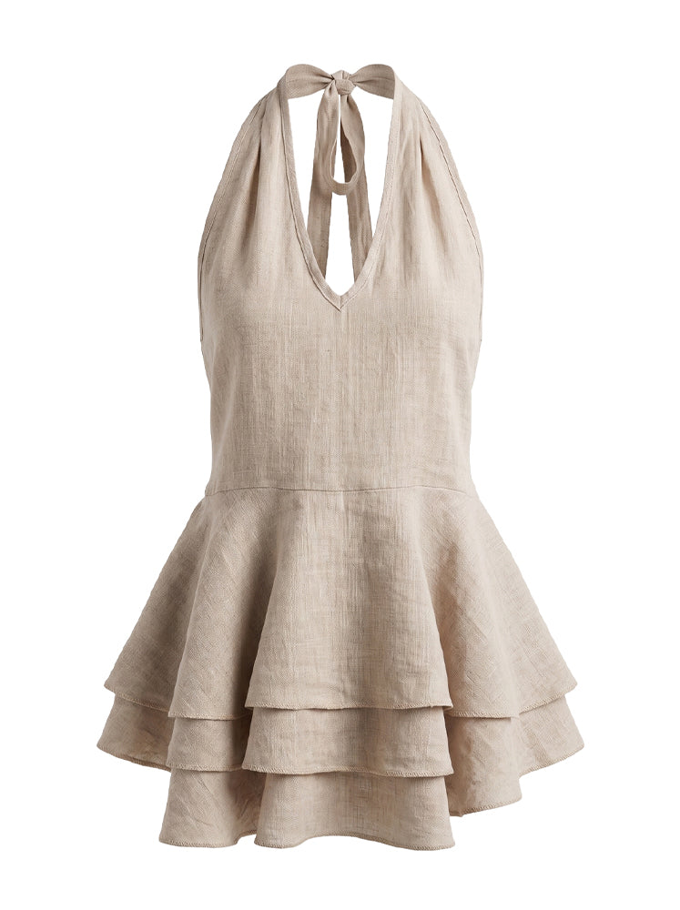 Top halter lino con balze