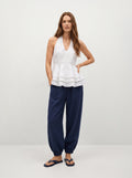 Top halter lino con balze