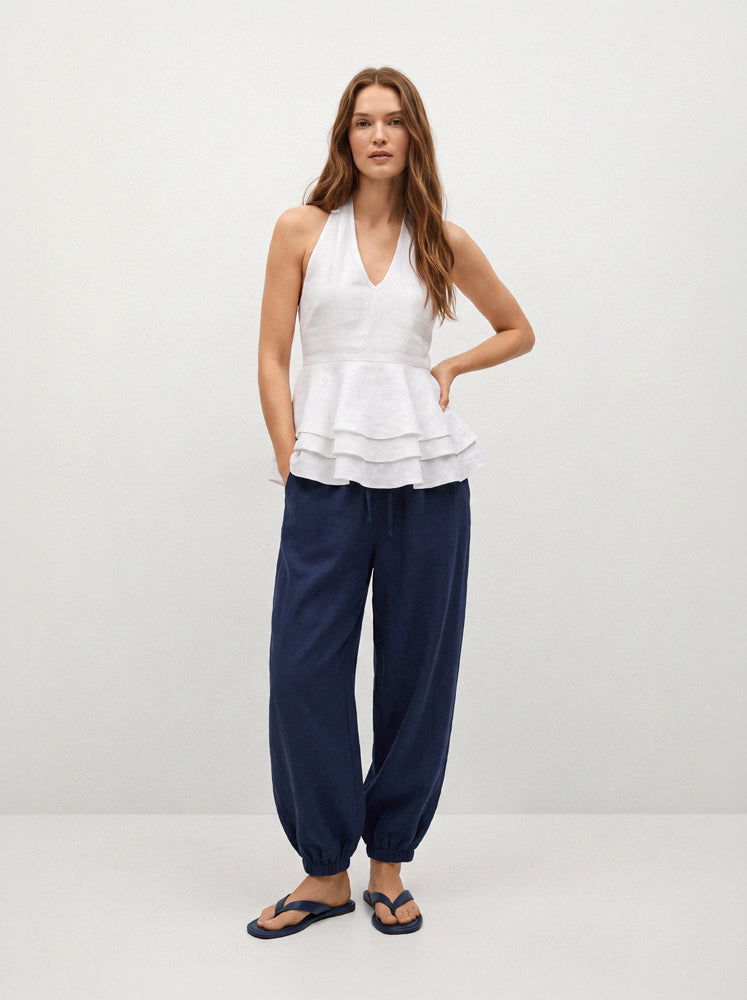 Top halter lino con balze
