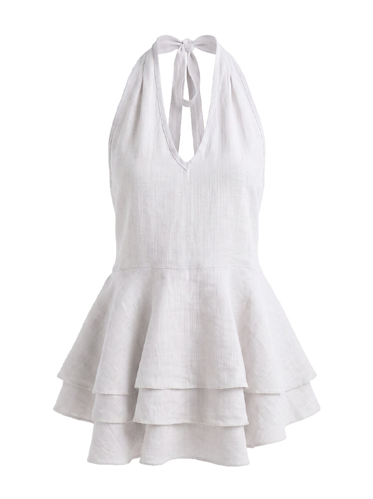 Top halter lino con balze