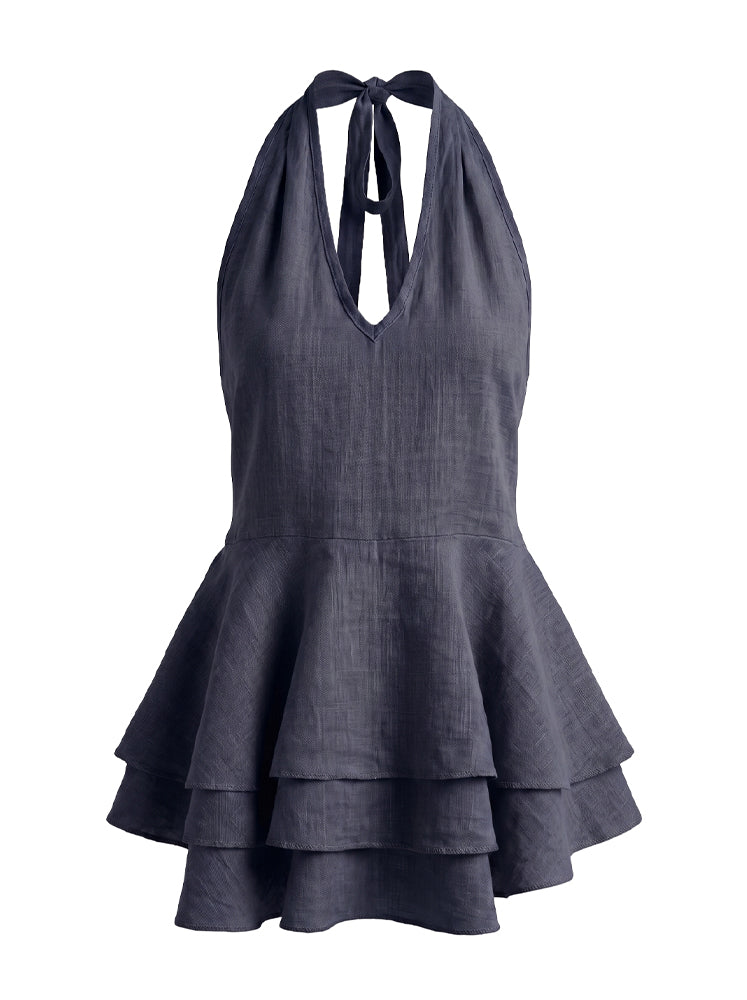 Top halter lino con balze