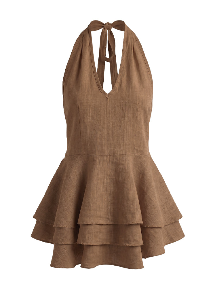 Top halter lino con balze