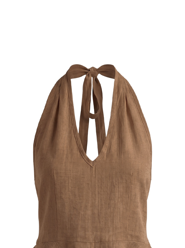 Top halter lino con balze