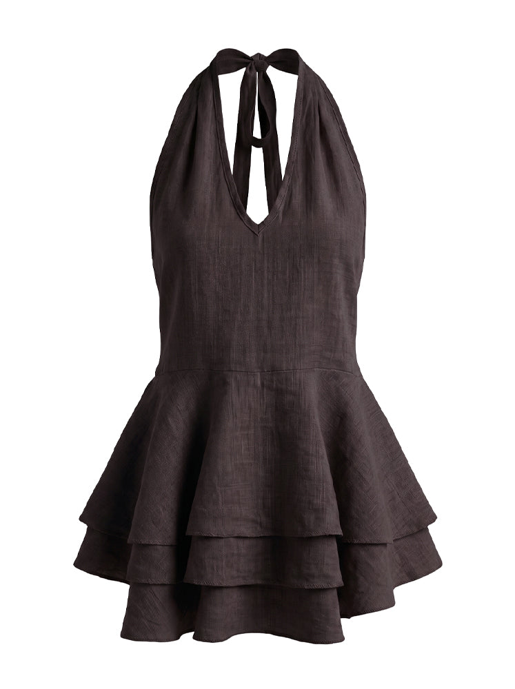Top halter lino con balze