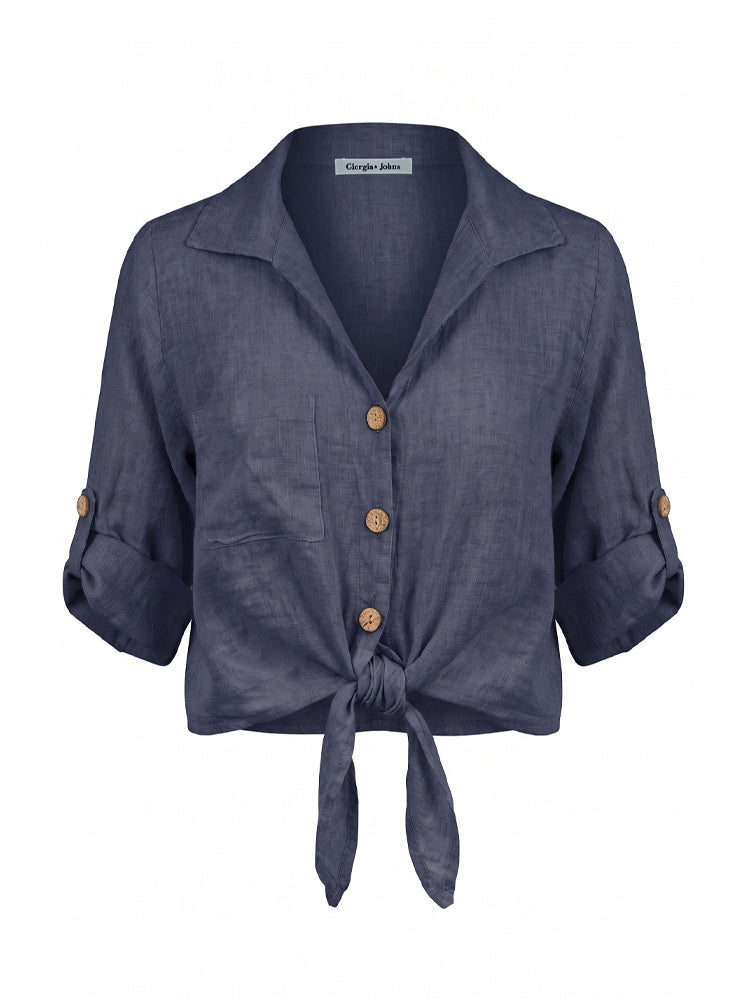 Camicia lino con fiocco