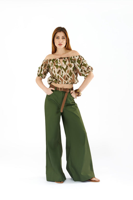 Camicia cropped stampa etnica