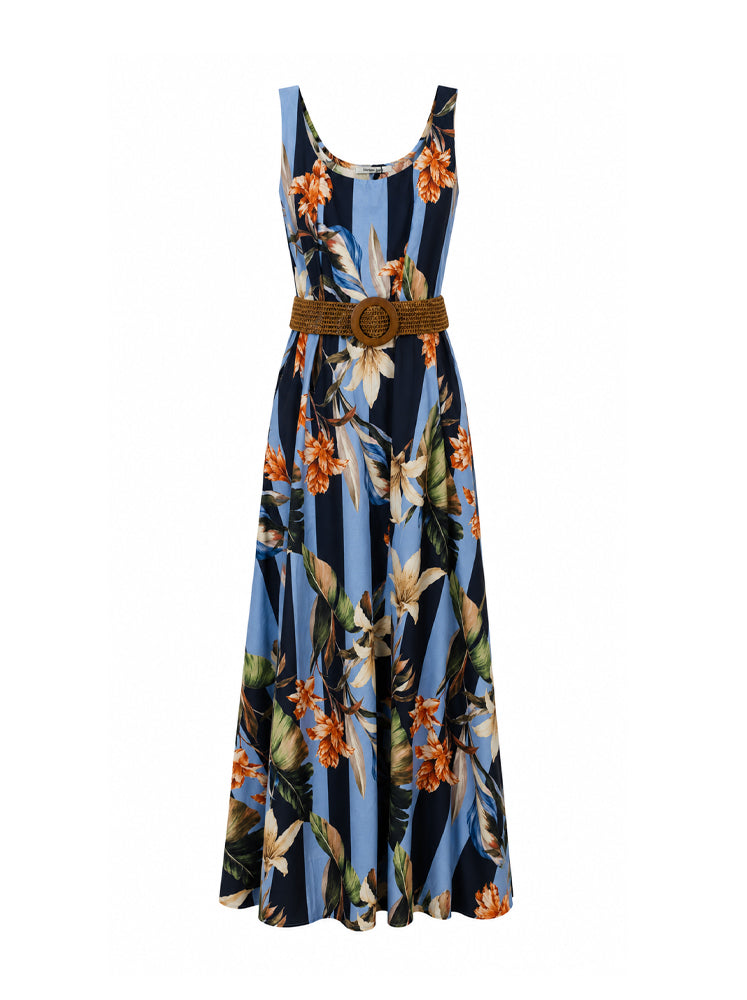 Abito maxi righe e fiori