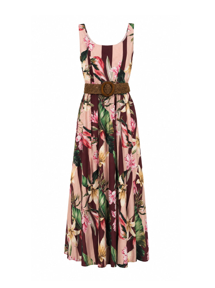 Abito maxi righe e fiori