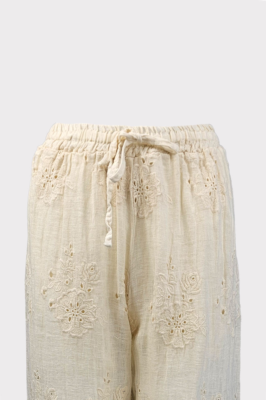 Pantaloni lino ricamato