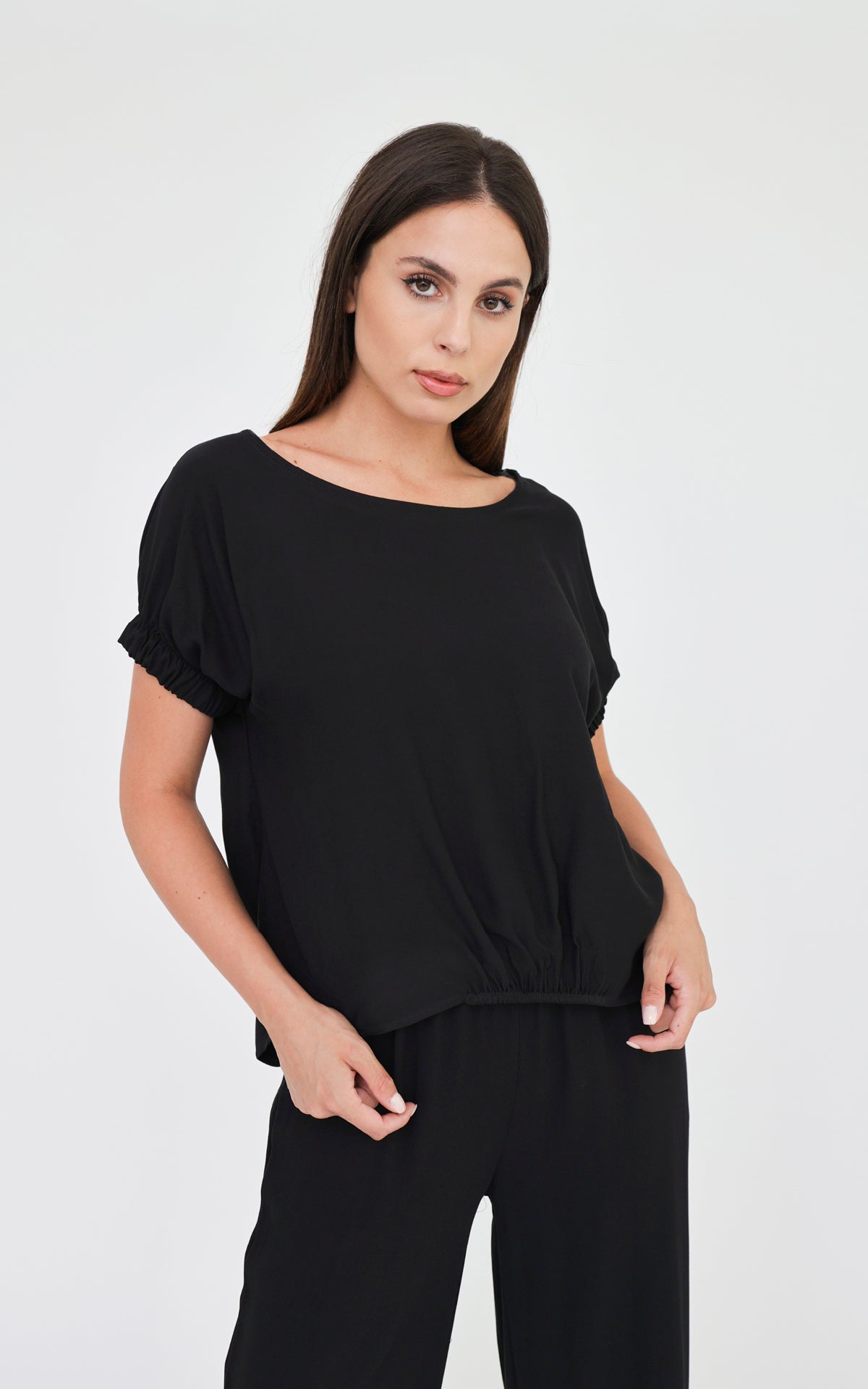 Blusa maniche con elasticatura