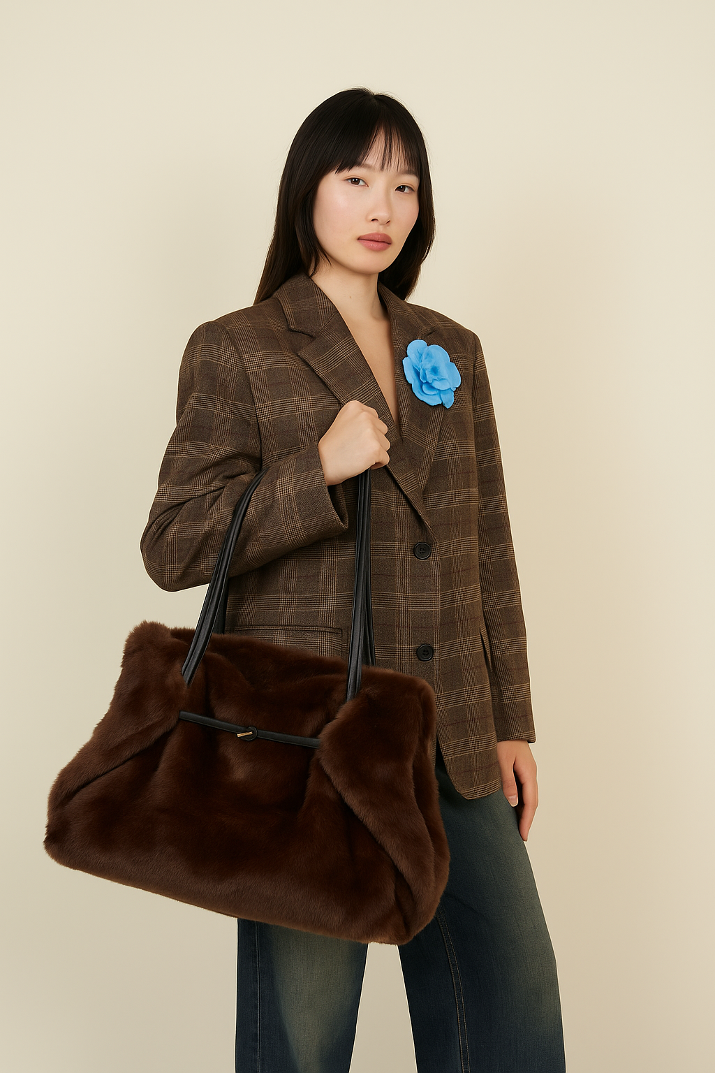 Borsa in eco-pelliccia con doppi manici