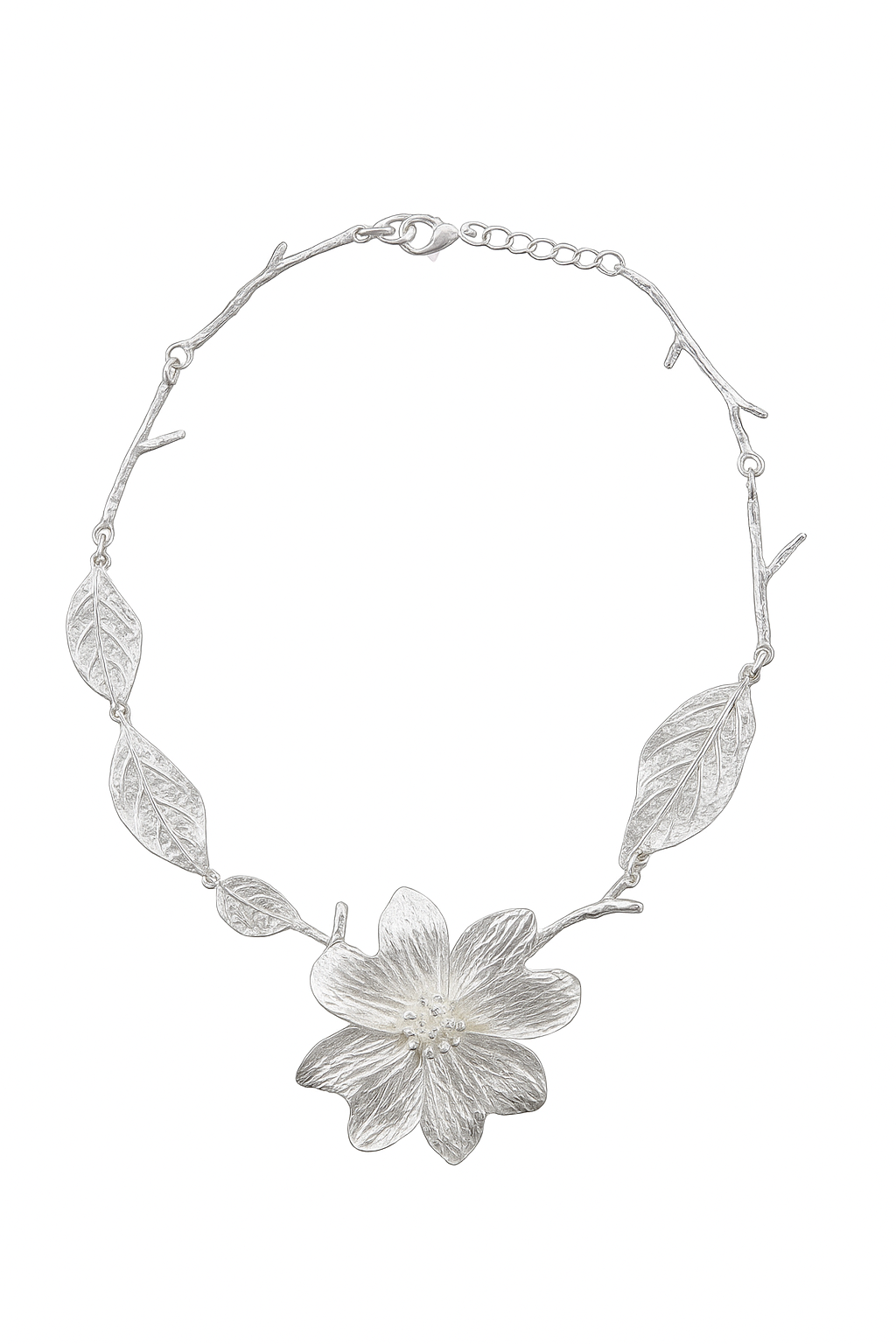 Collana metallo fiore e foglie