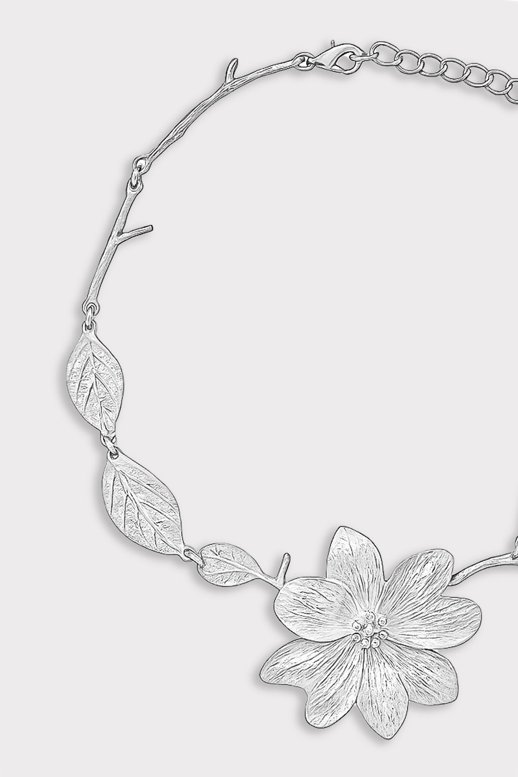 Collana metallo fiore e foglie