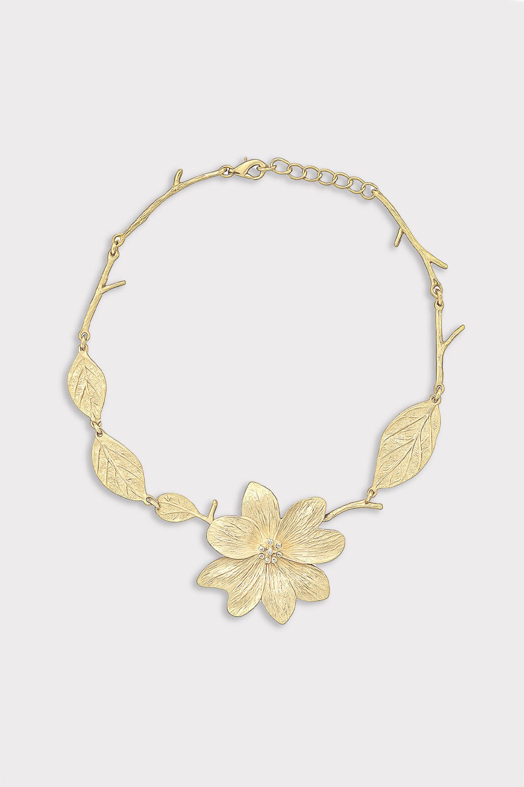 Collana metallo fiore e foglie