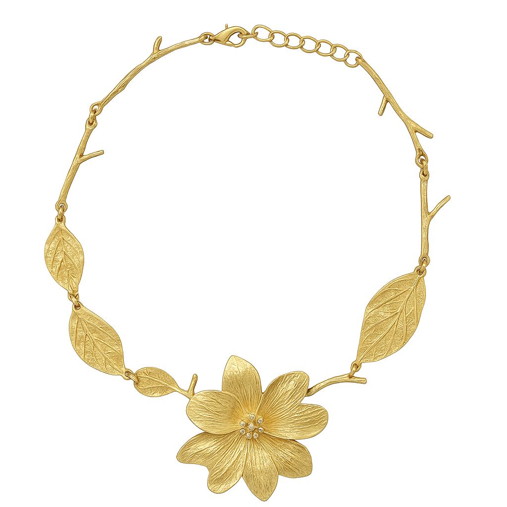 Collana metallo fiore e foglie