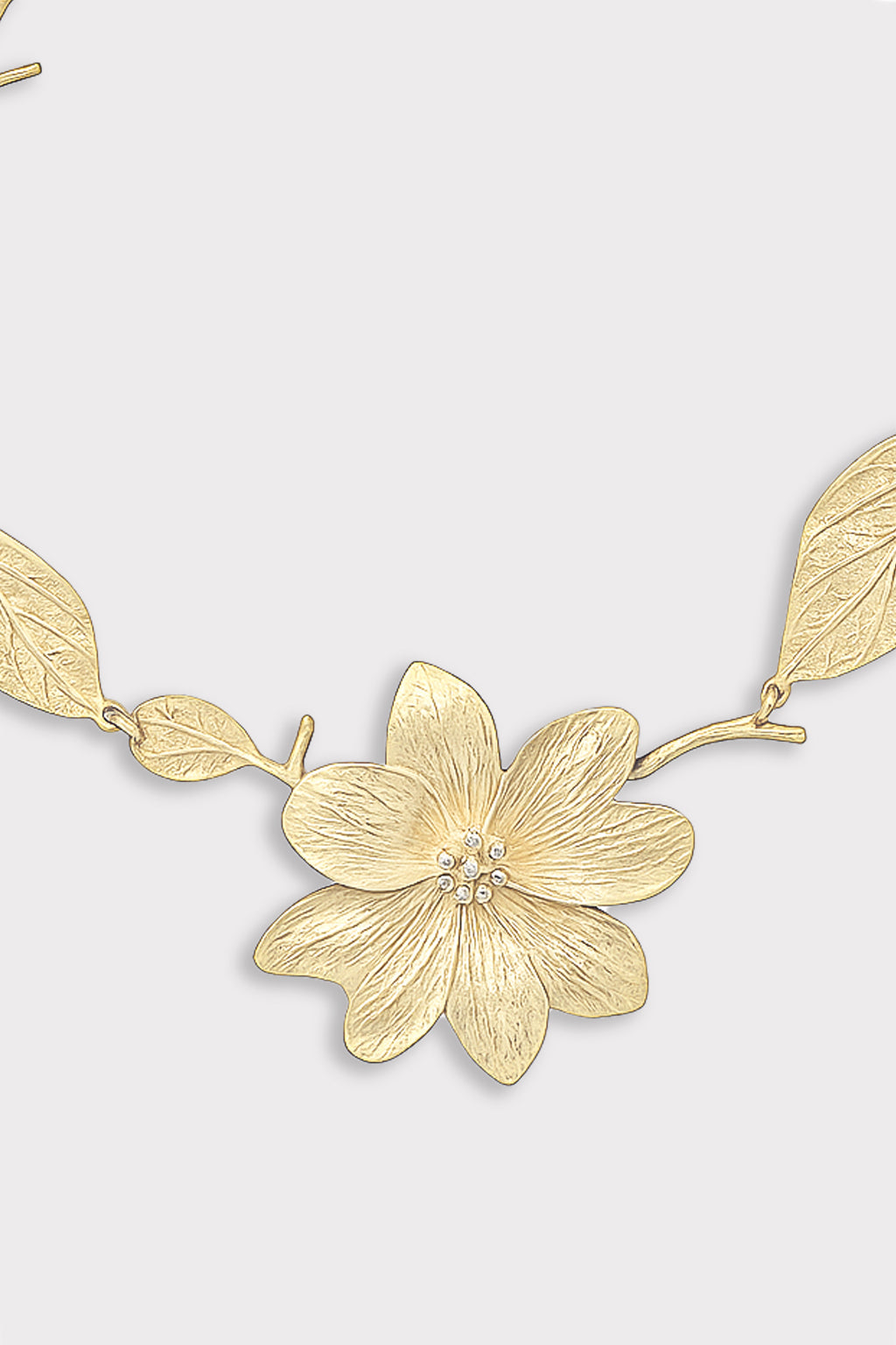 Collana metallo fiore e foglie
