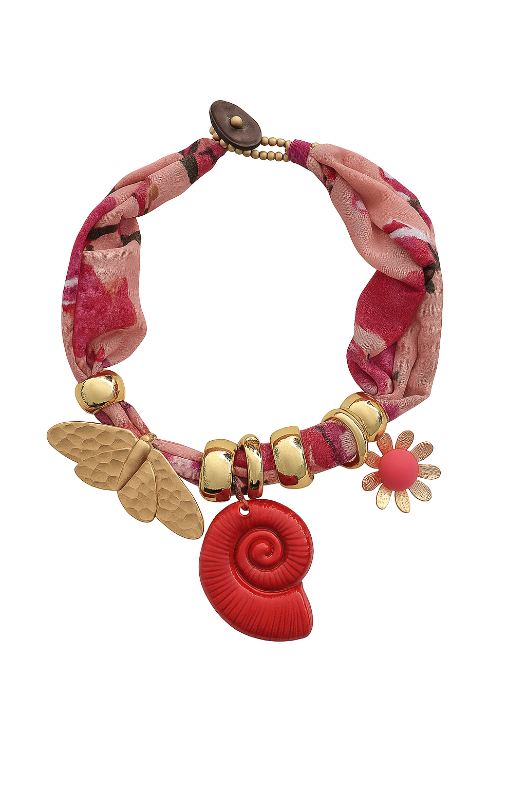 Collana tessuto e charms
