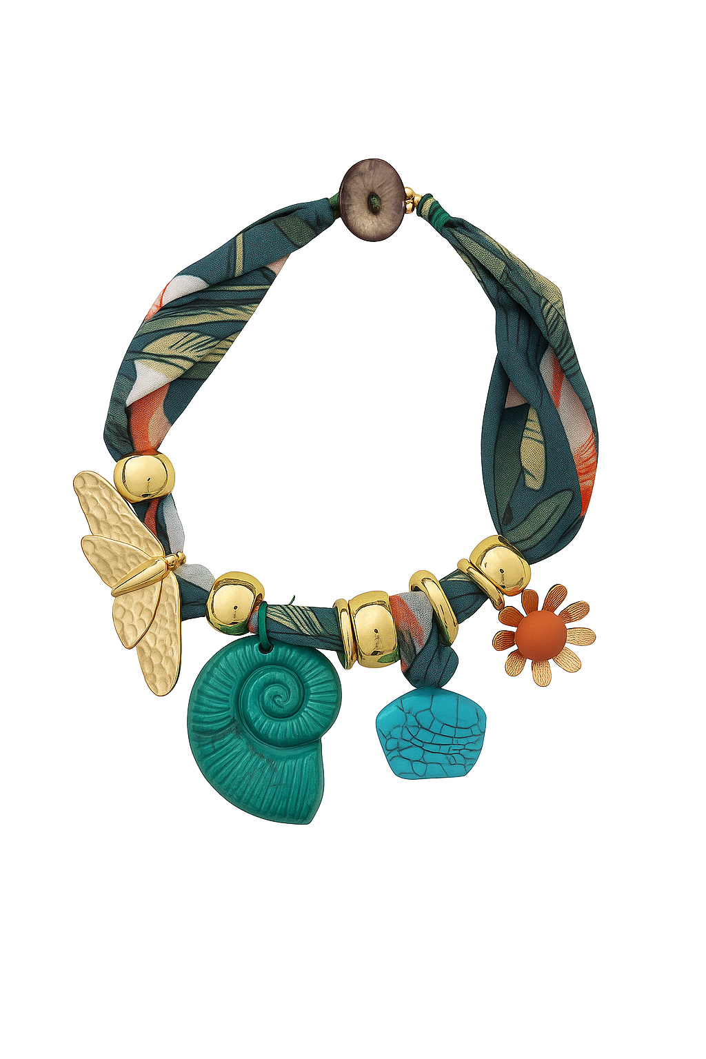 Collana tessuto e charms